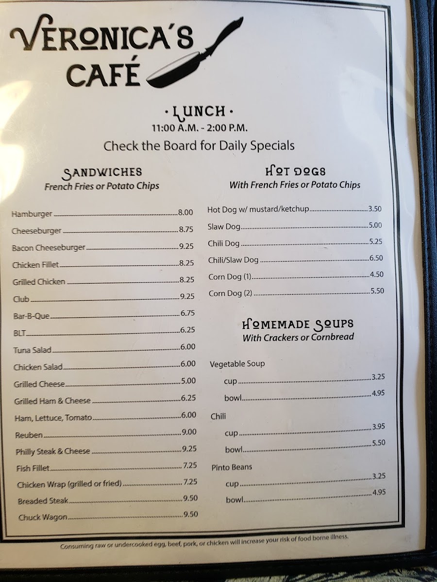 Veronica's Cafe menu board