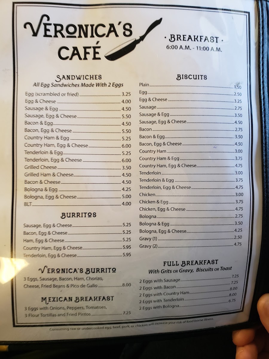 Veronica's Cafe menu board