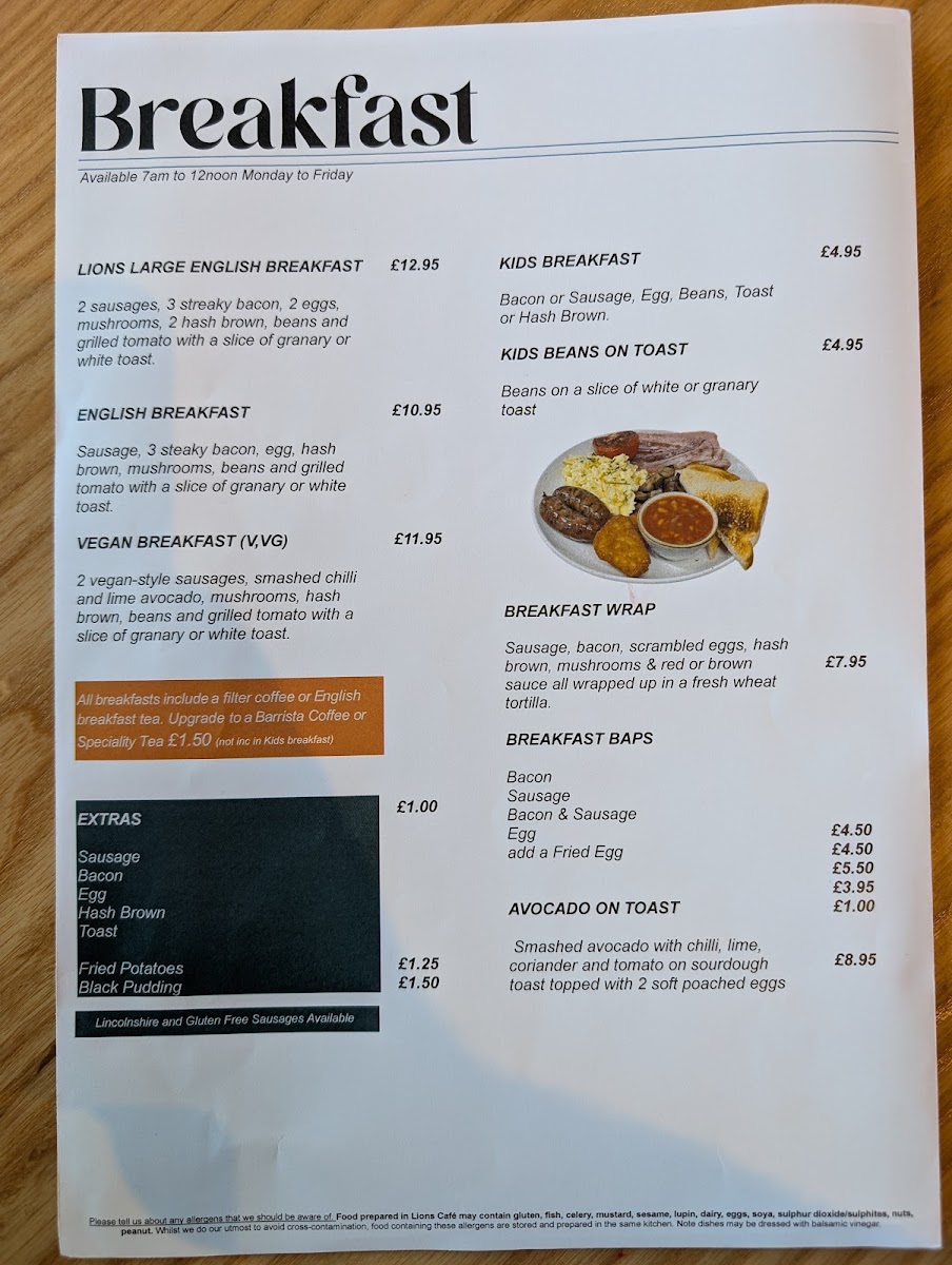 Lions Cafe menu board