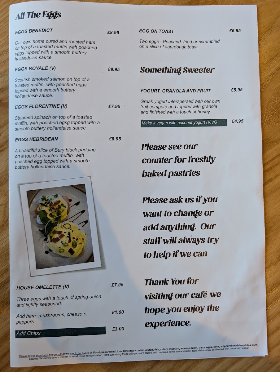 Lions Cafe menu board
