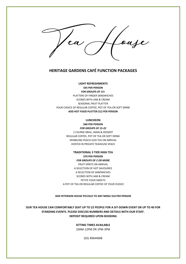 Heritage Gardens Cafe menu board