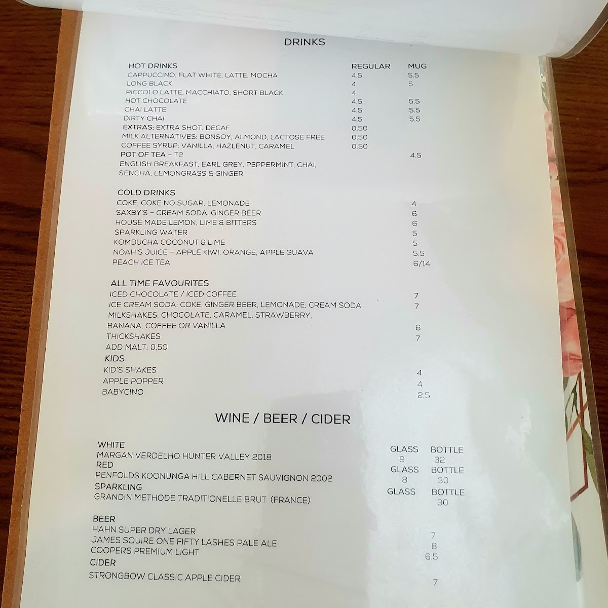 Heritage Gardens Cafe menu board