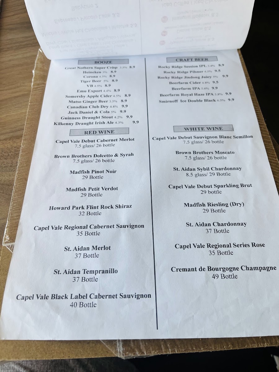 Treendale Cafe menu board