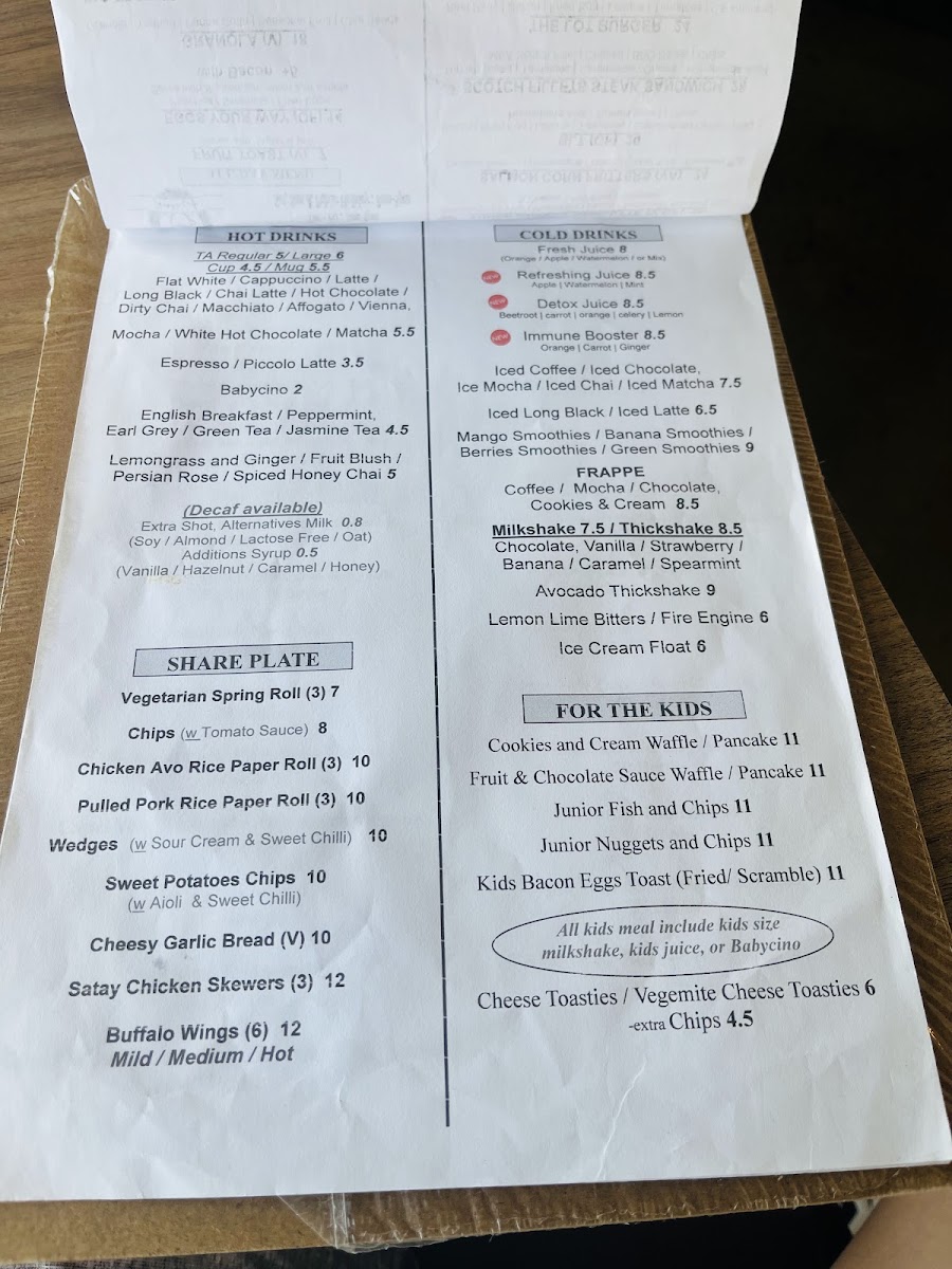 Treendale Cafe menu board