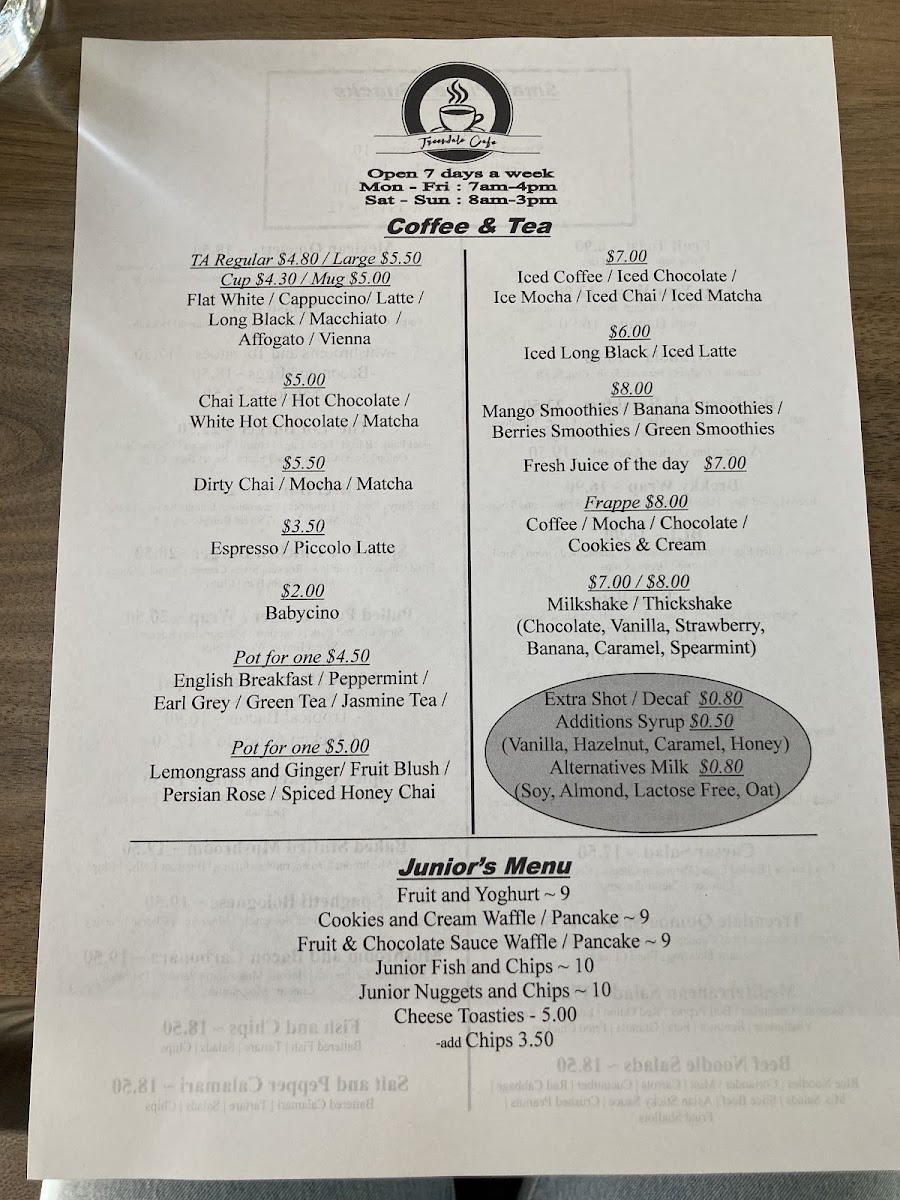 Treendale Cafe menu board