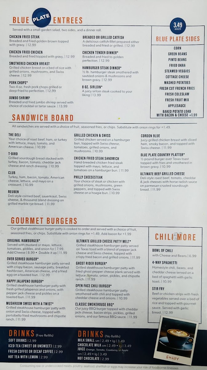 Blue Plate Cafe menu board