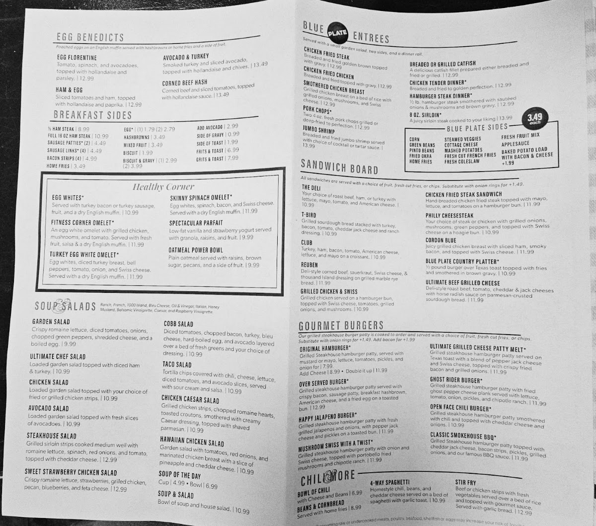Blue Plate Cafe menu board