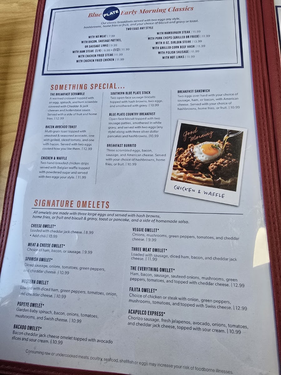 Blue Plate Cafe menu board