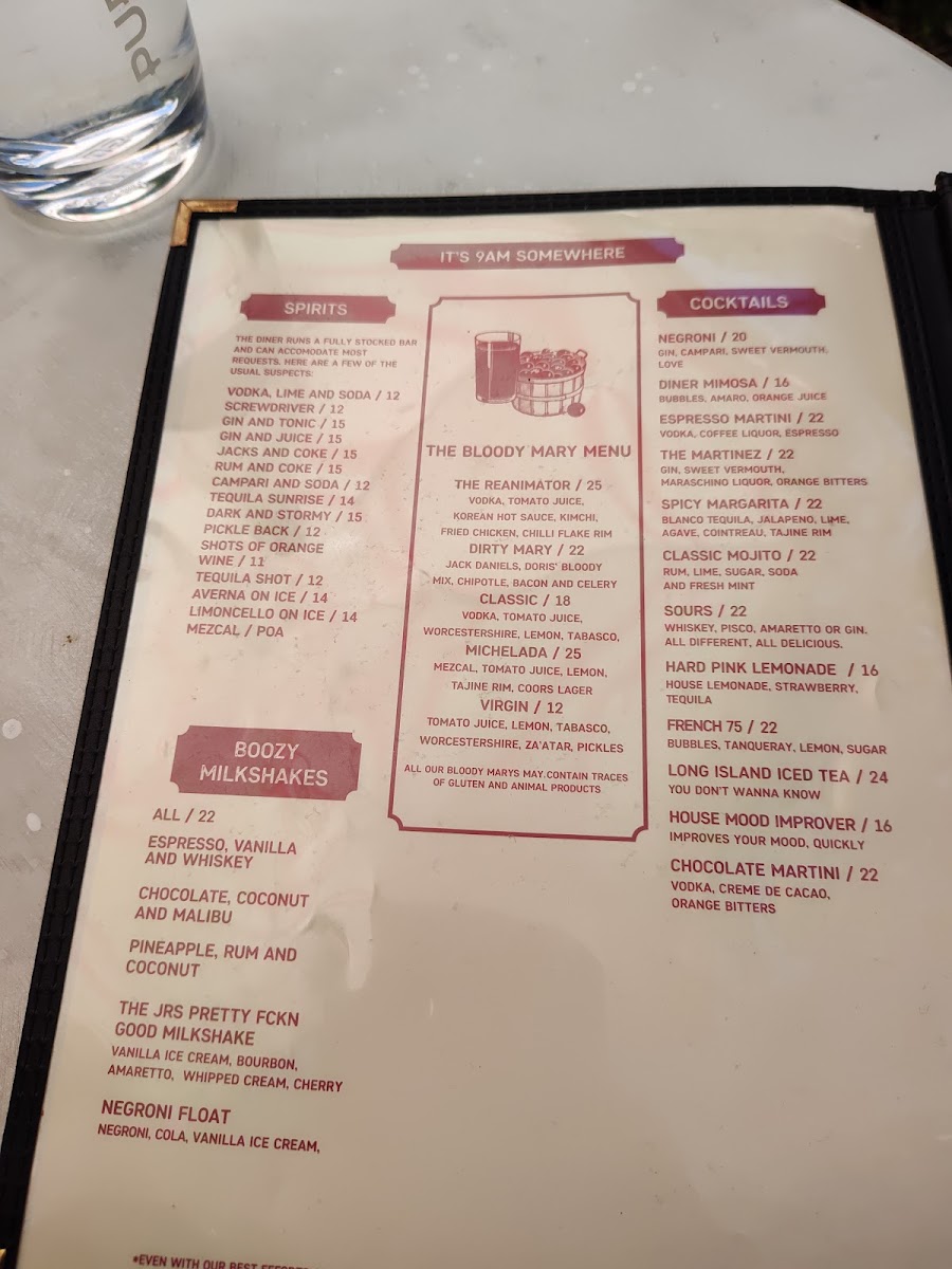 Dirty Doris menu board