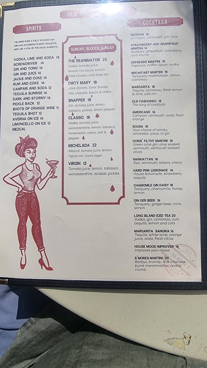 Dirty Doris menu board
