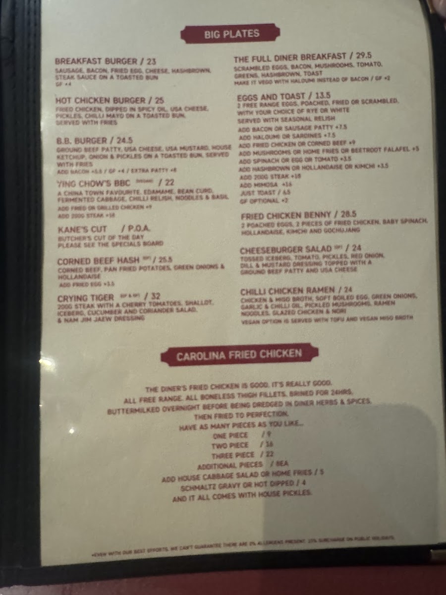 Dirty Doris menu board