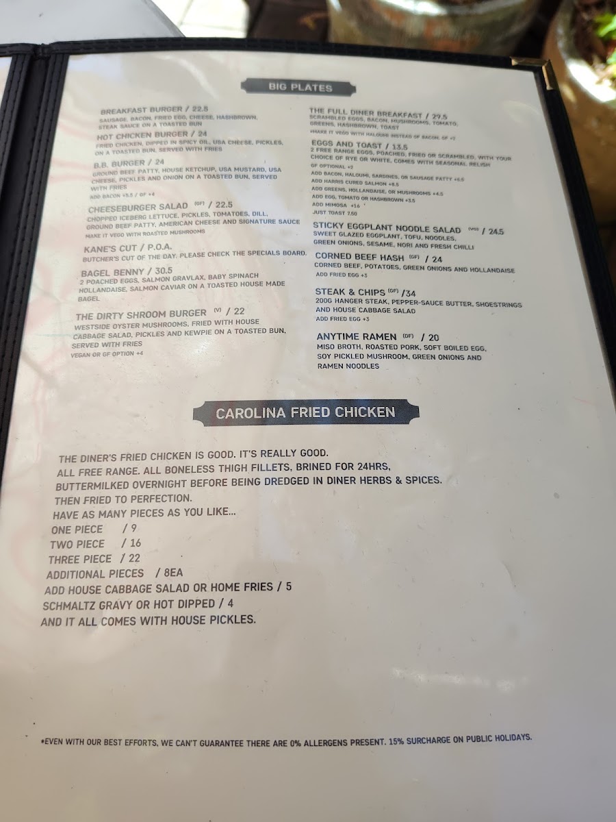 Dirty Doris menu board