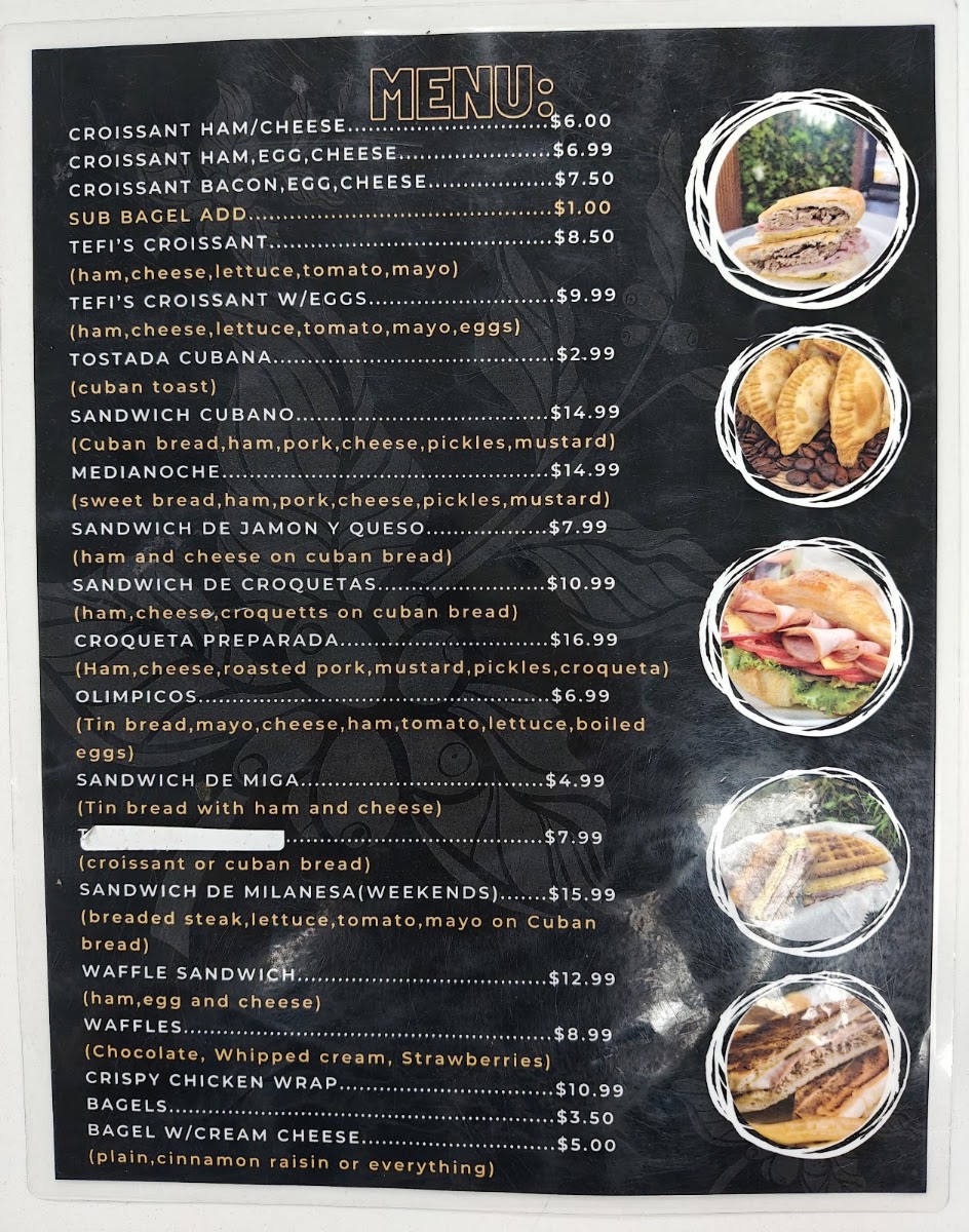 Tefi's Cafe menu board