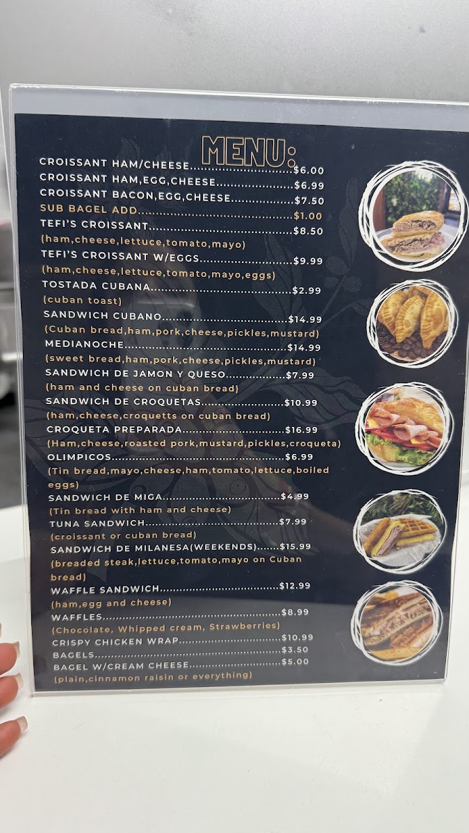 Tefi's Cafe menu board