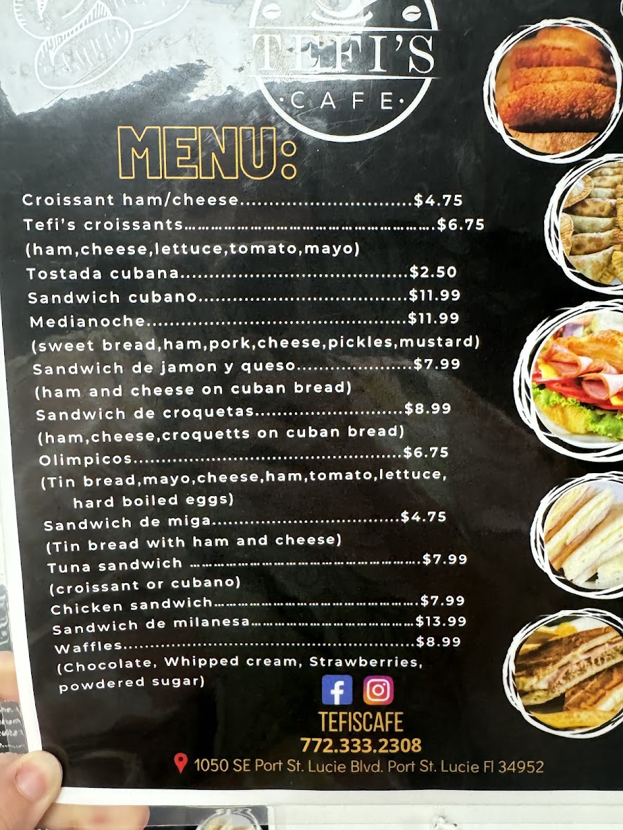 Tefi's Cafe menu board