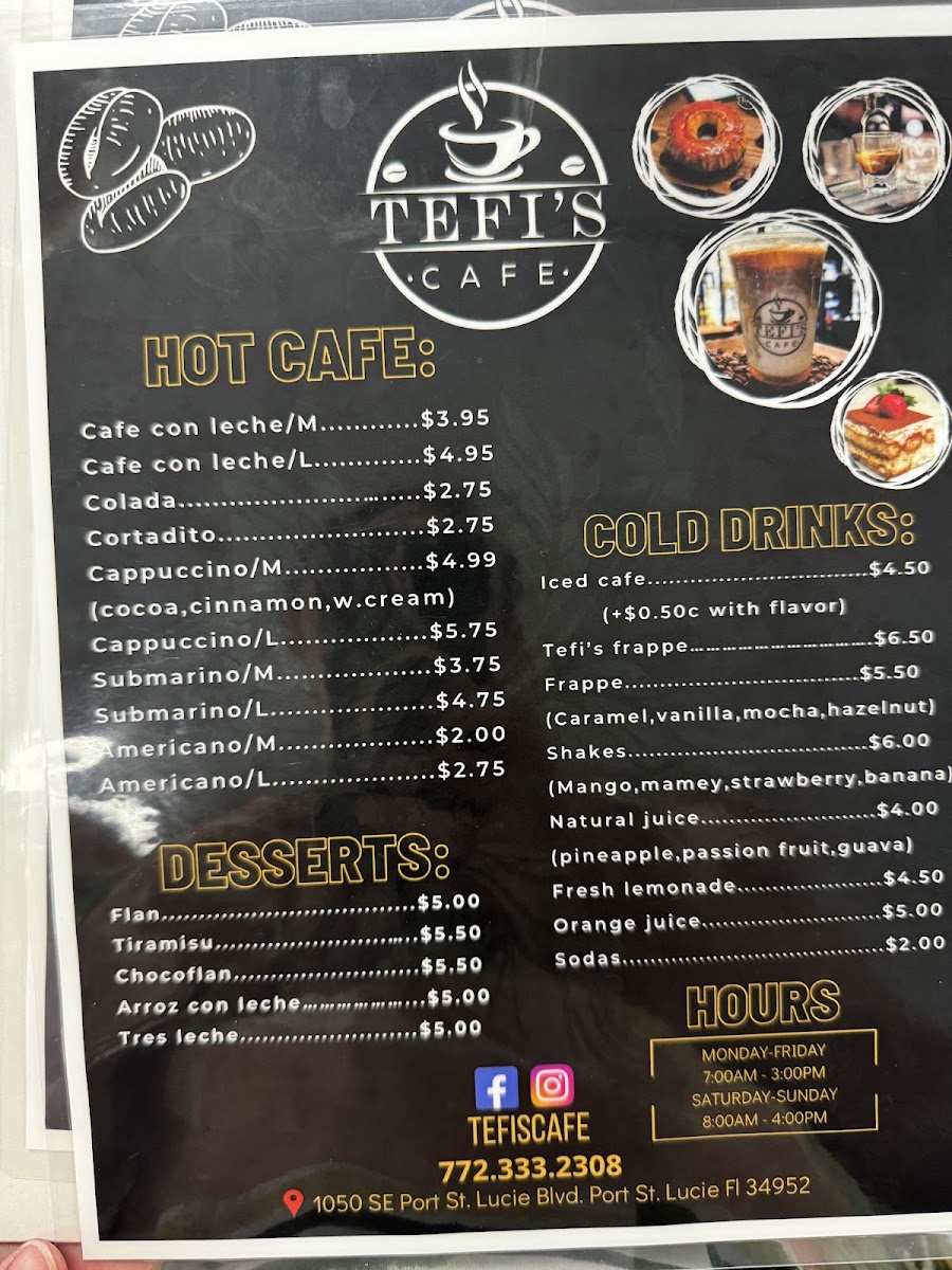 Tefi's Cafe menu board