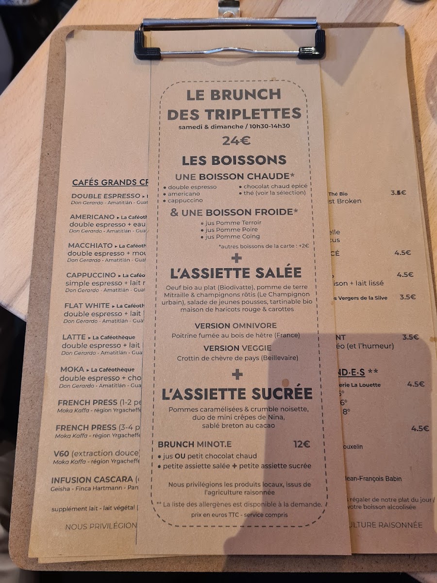 Les Triplettes menu board
