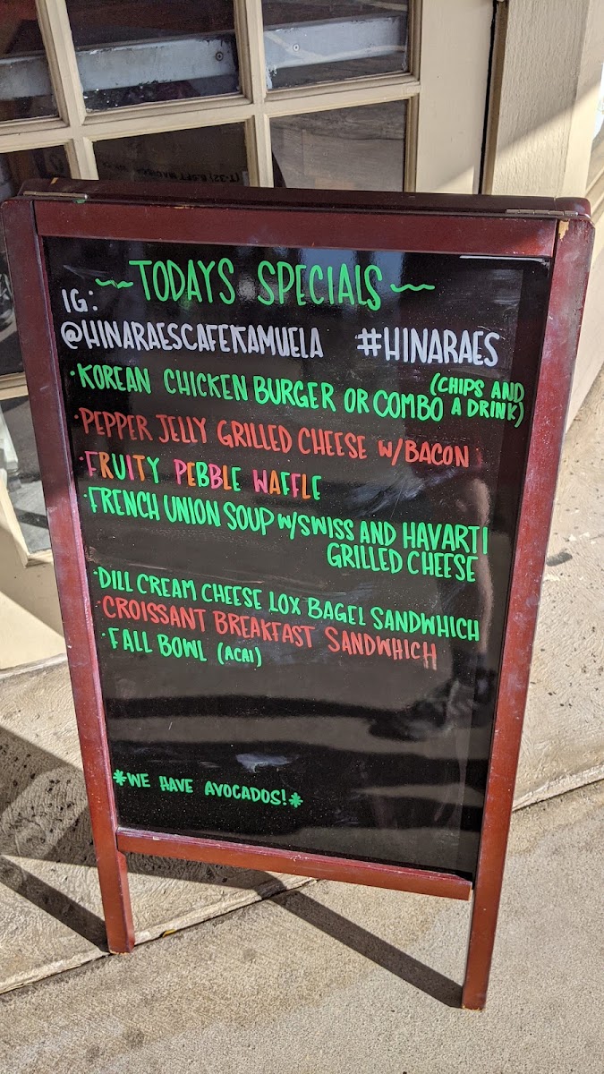 Hina Rae’s Cafe Waimea menu board