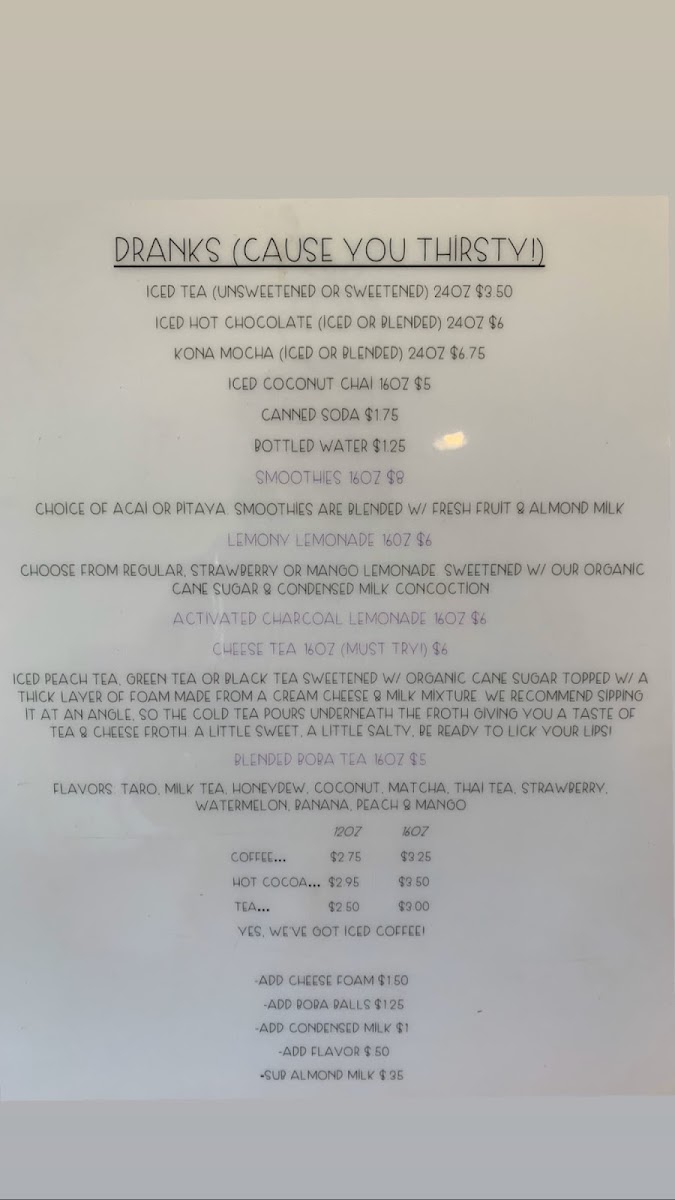 Hina Rae’s Cafe Waimea menu board
