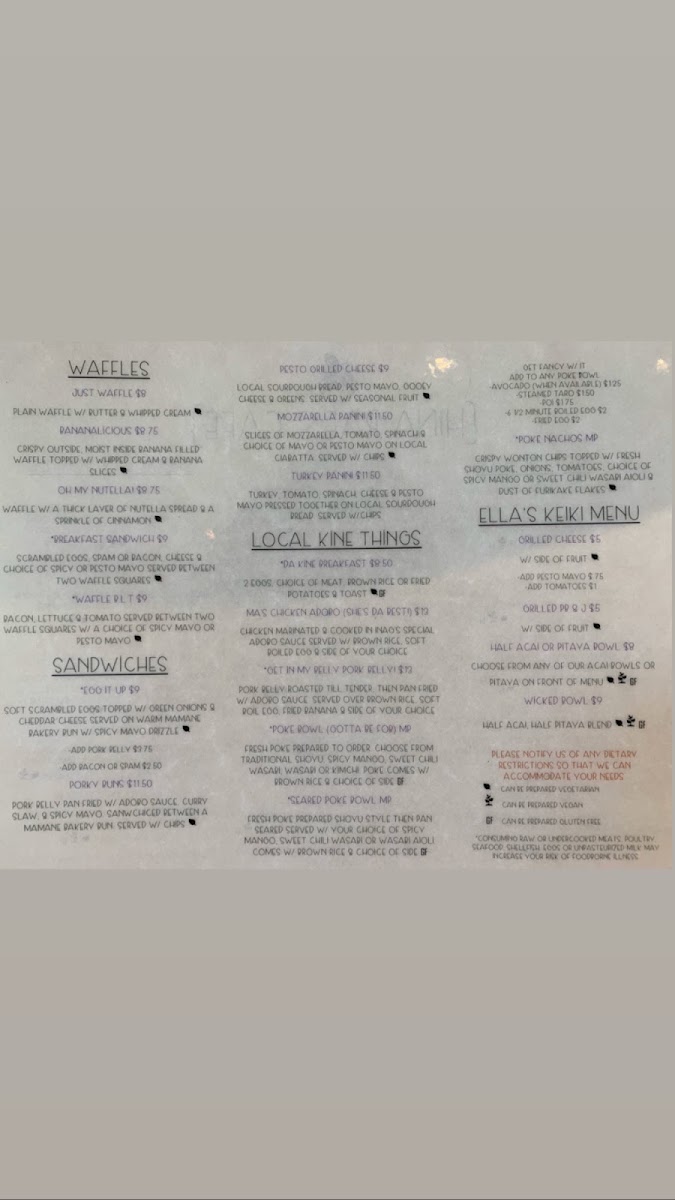 Hina Rae’s Cafe Waimea menu board