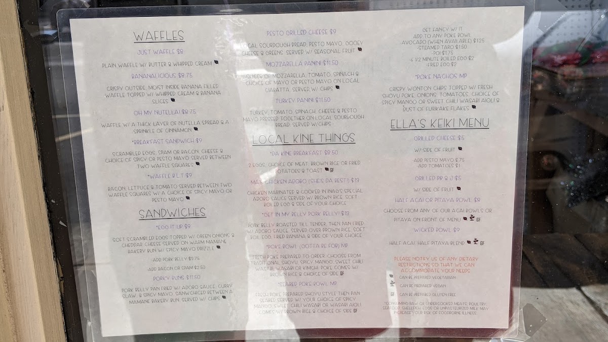 Hina Rae’s Cafe Waimea menu board