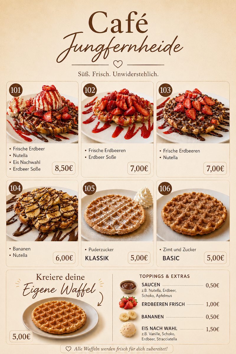 Café Jungfernheide - The Cafe with heart menu board