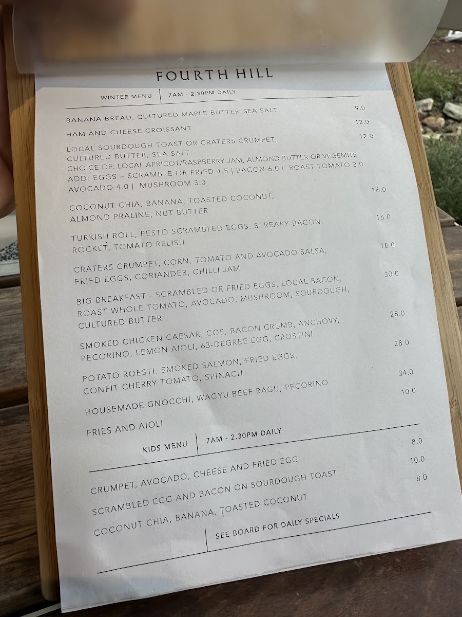 Fourth Hill Providore menu board