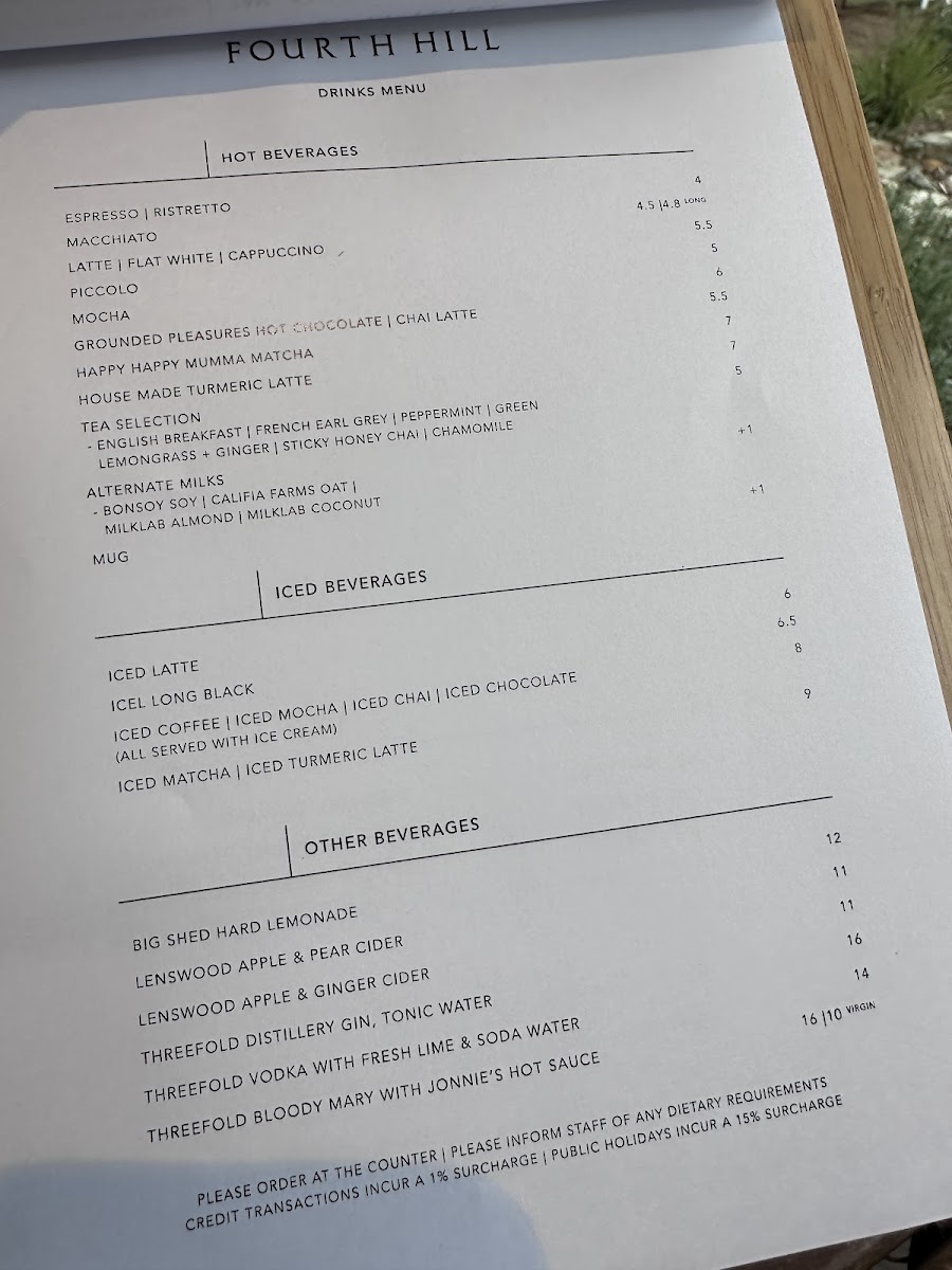 Fourth Hill Providore menu board