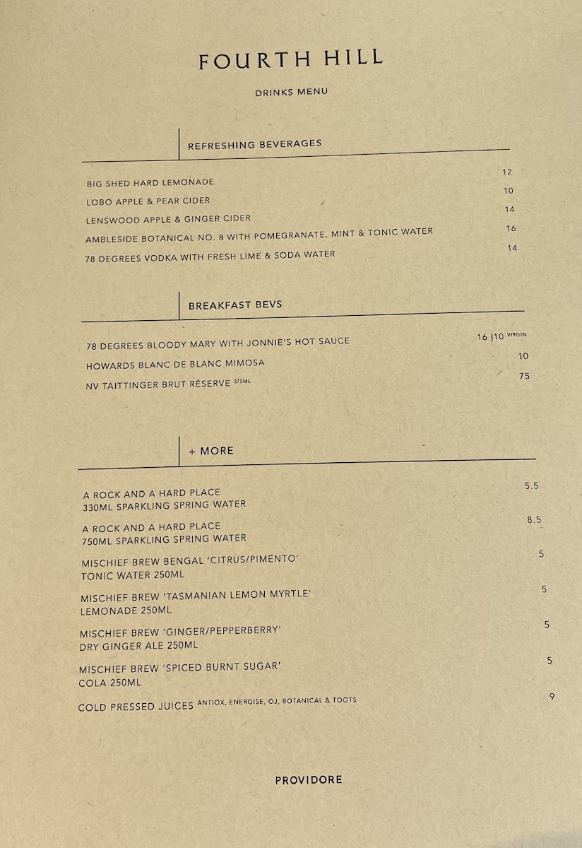 Fourth Hill Providore menu board