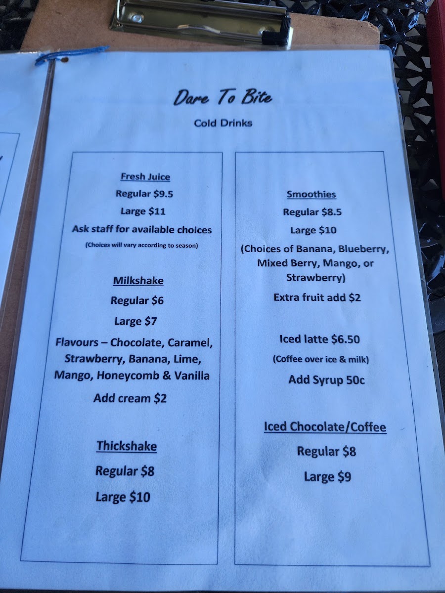 Dare to Bite menu board