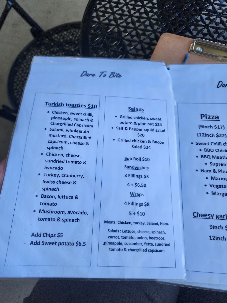 Dare to Bite menu board