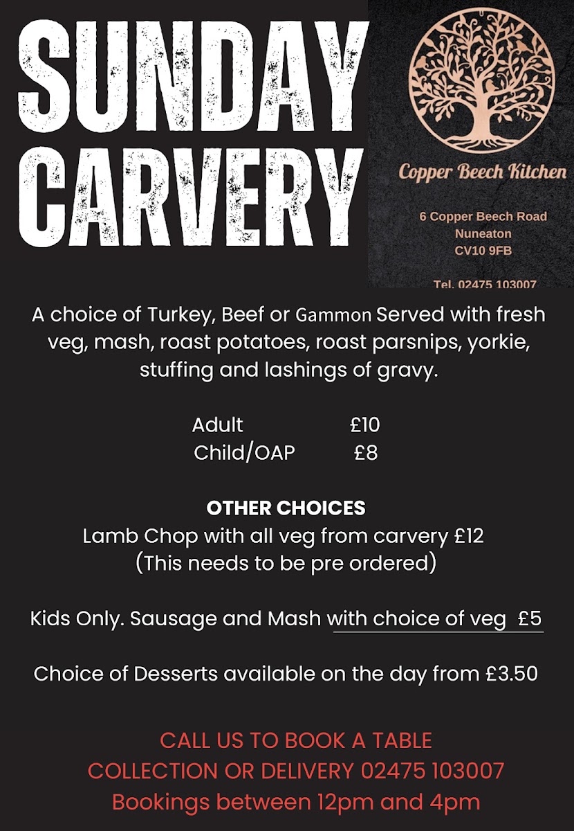 Copper Beech Kitchen menu board