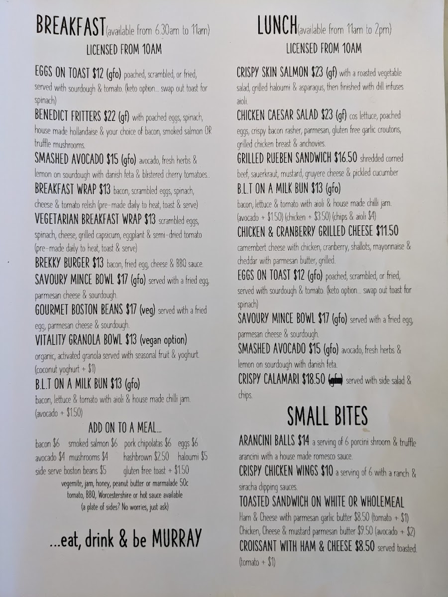 SIP Espresso & Eats menu board