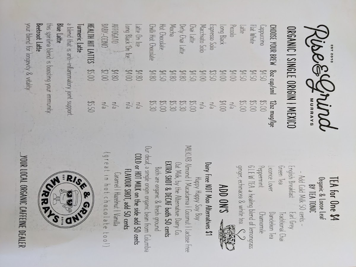 SIP Espresso & Eats menu board