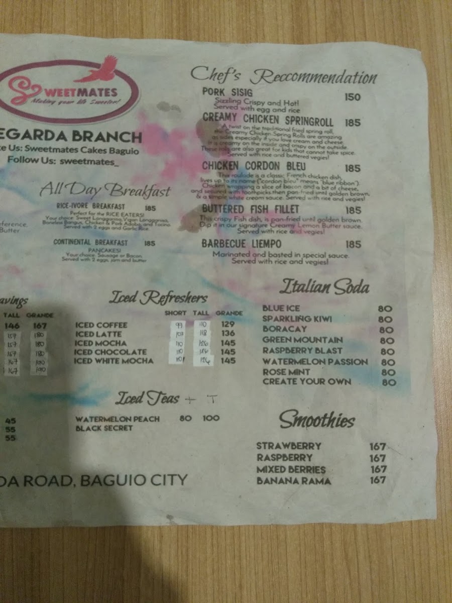 Sweetmates menu board