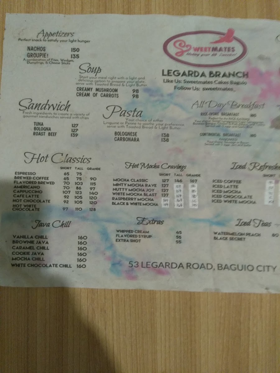 Sweetmates menu board