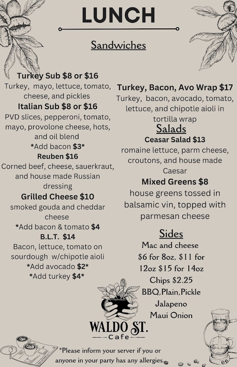 Waldo Street Cafe menu board