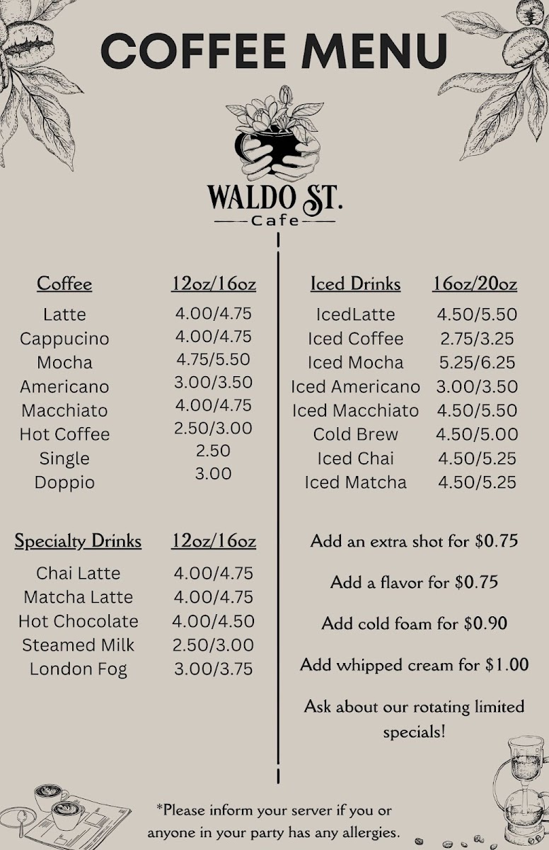 Waldo Street Cafe menu board