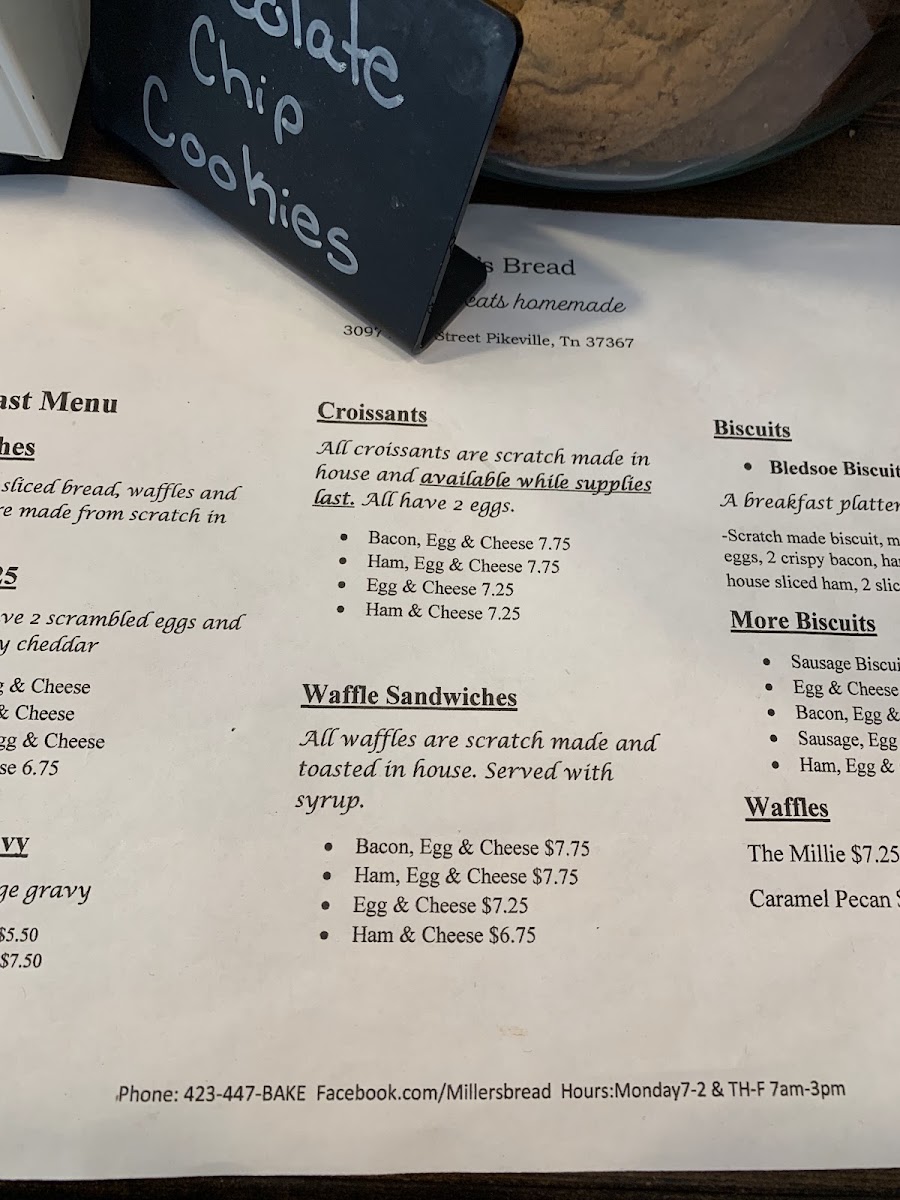 Miller's Bread menu board