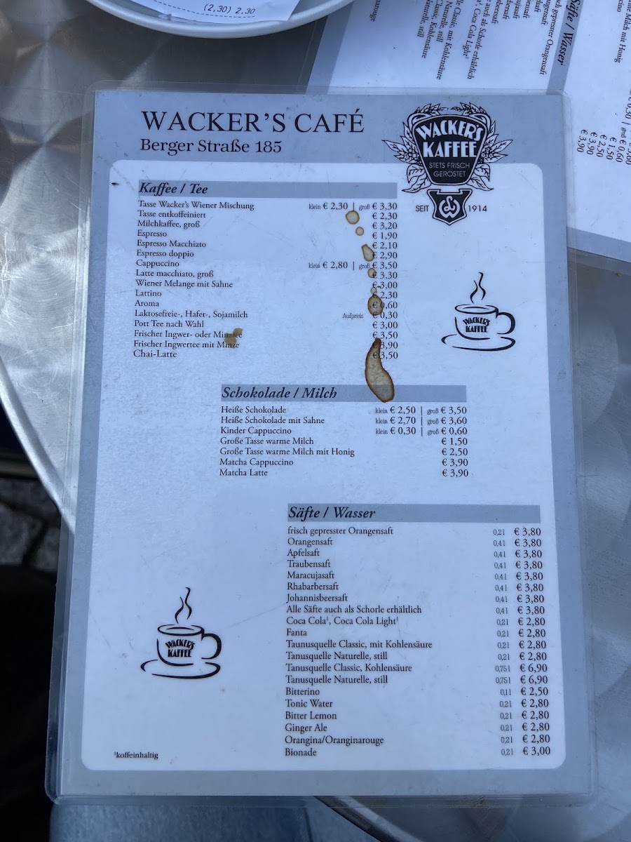 Café Wacker Berger Straße menu board