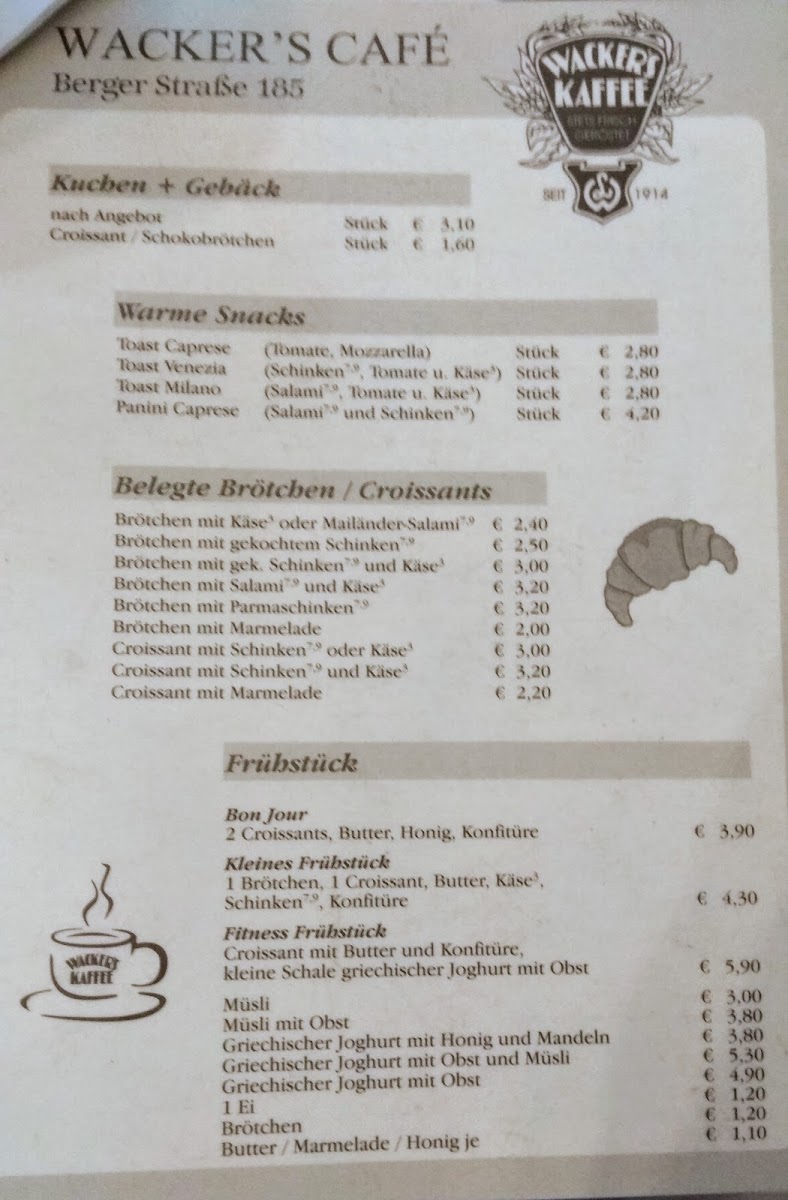 Café Wacker Berger Straße menu board