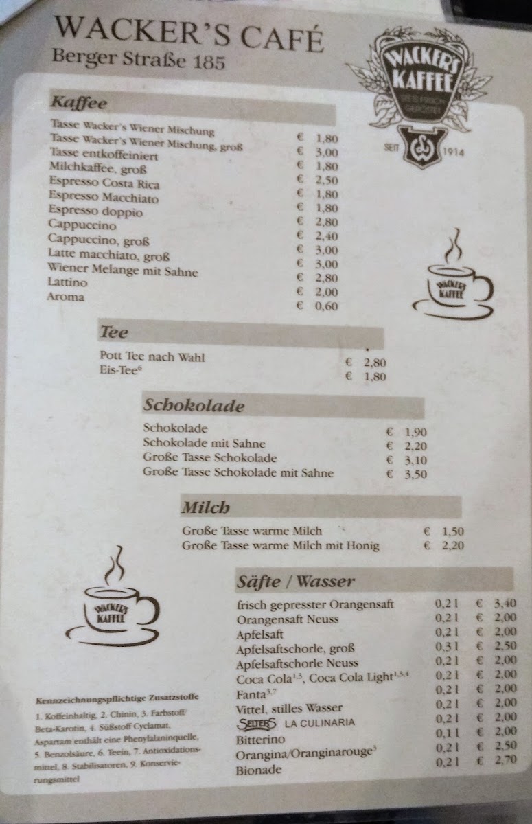 Café Wacker Berger Straße menu board