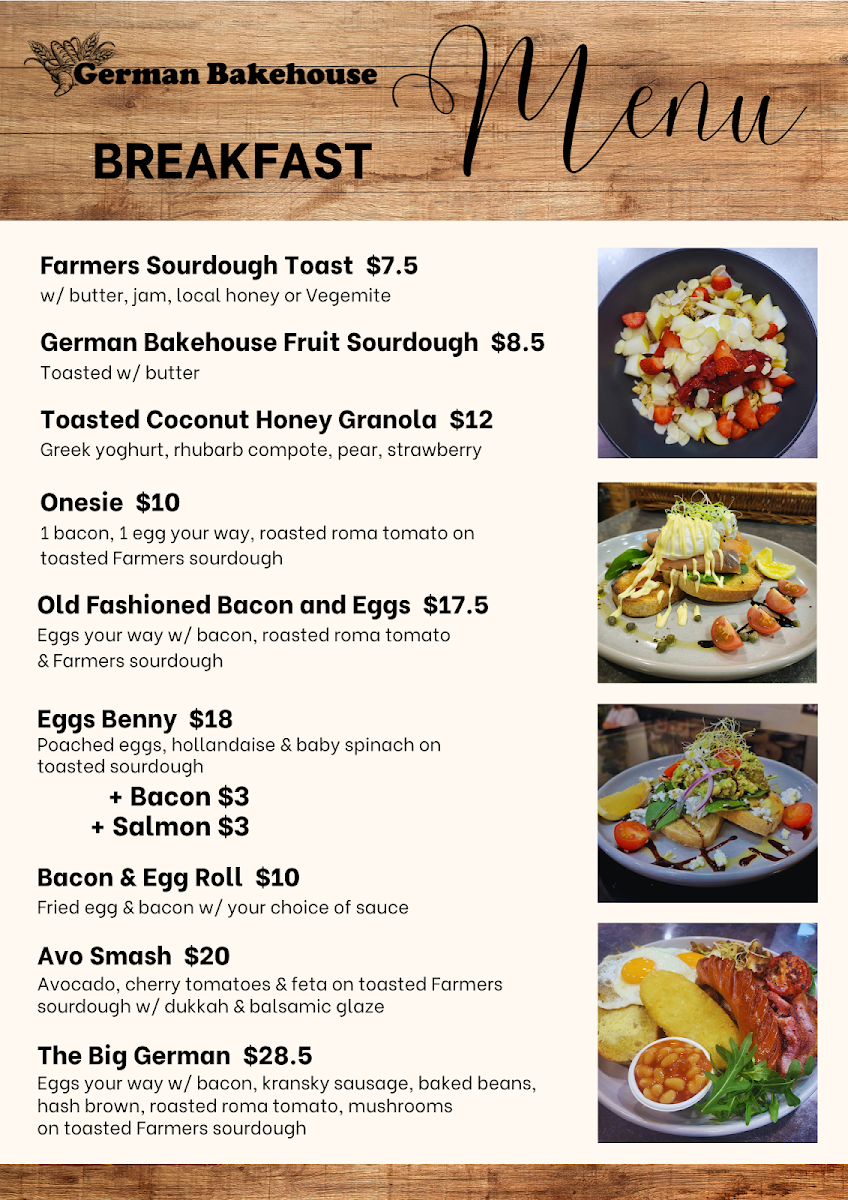 German Bakehouse Cooroy menu board