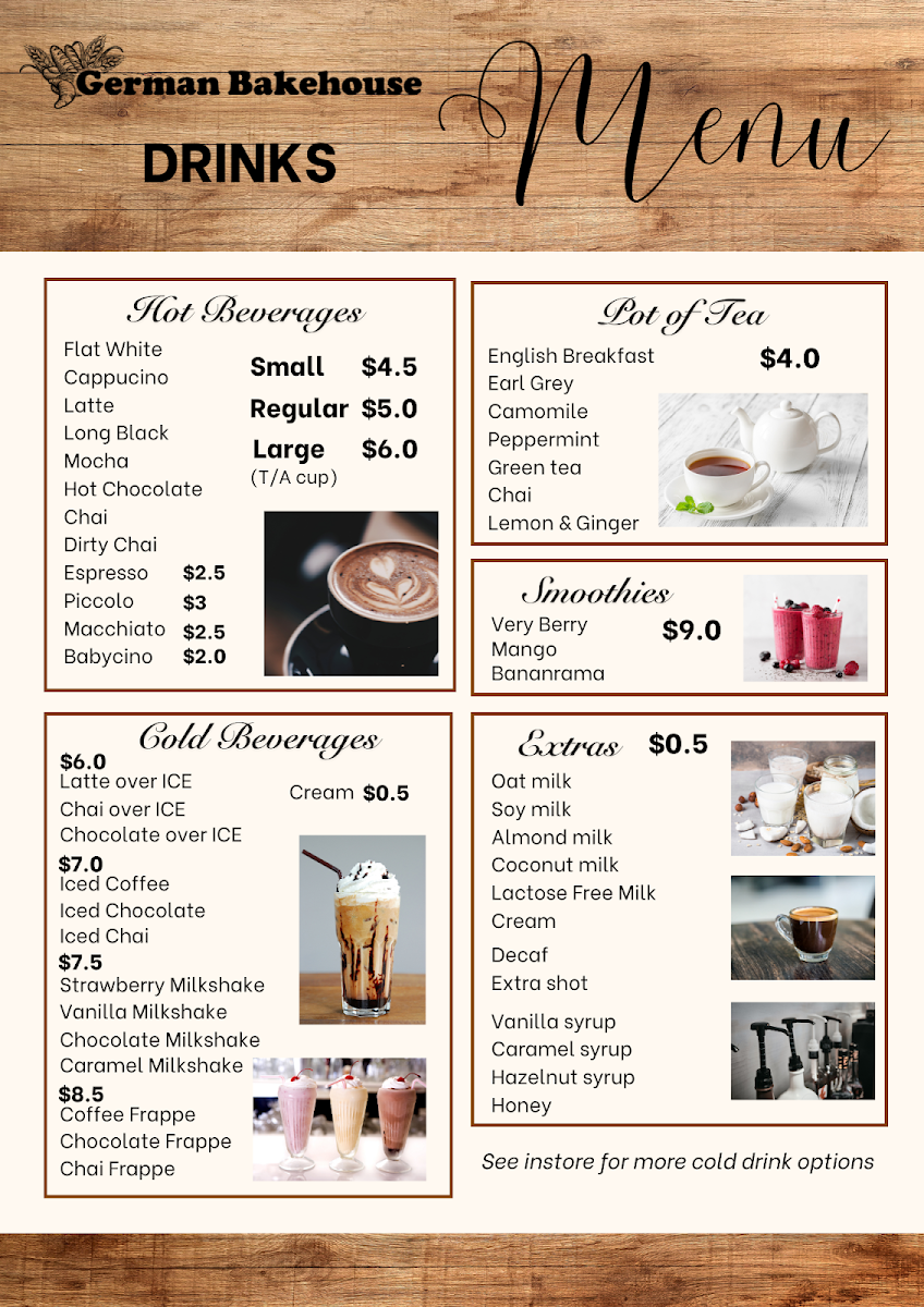 German Bakehouse Cooroy menu board