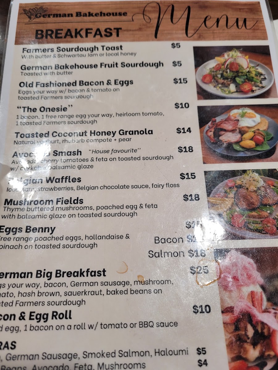 German Bakehouse Cooroy menu board