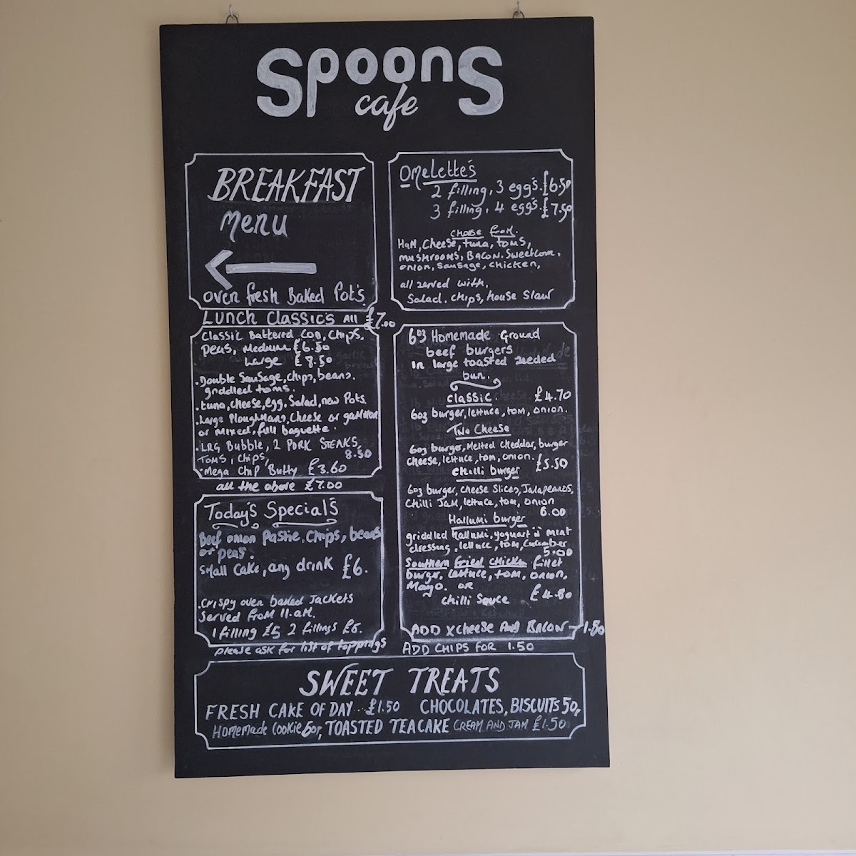 Spoons Cafe menu board