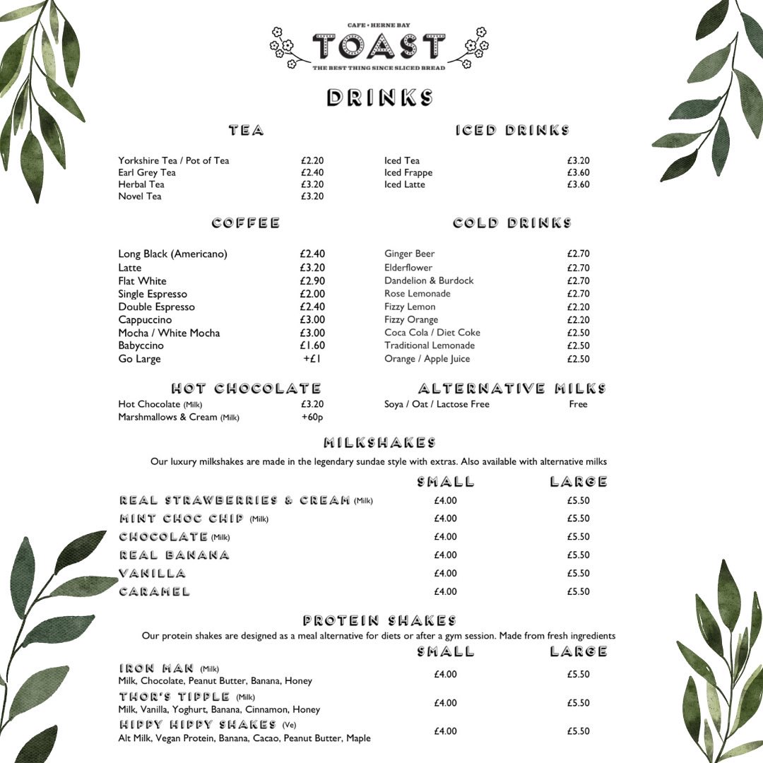 Toast Herne Bay Ltd menu board
