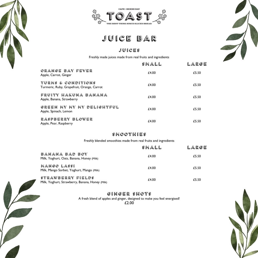 Toast Herne Bay Ltd menu board