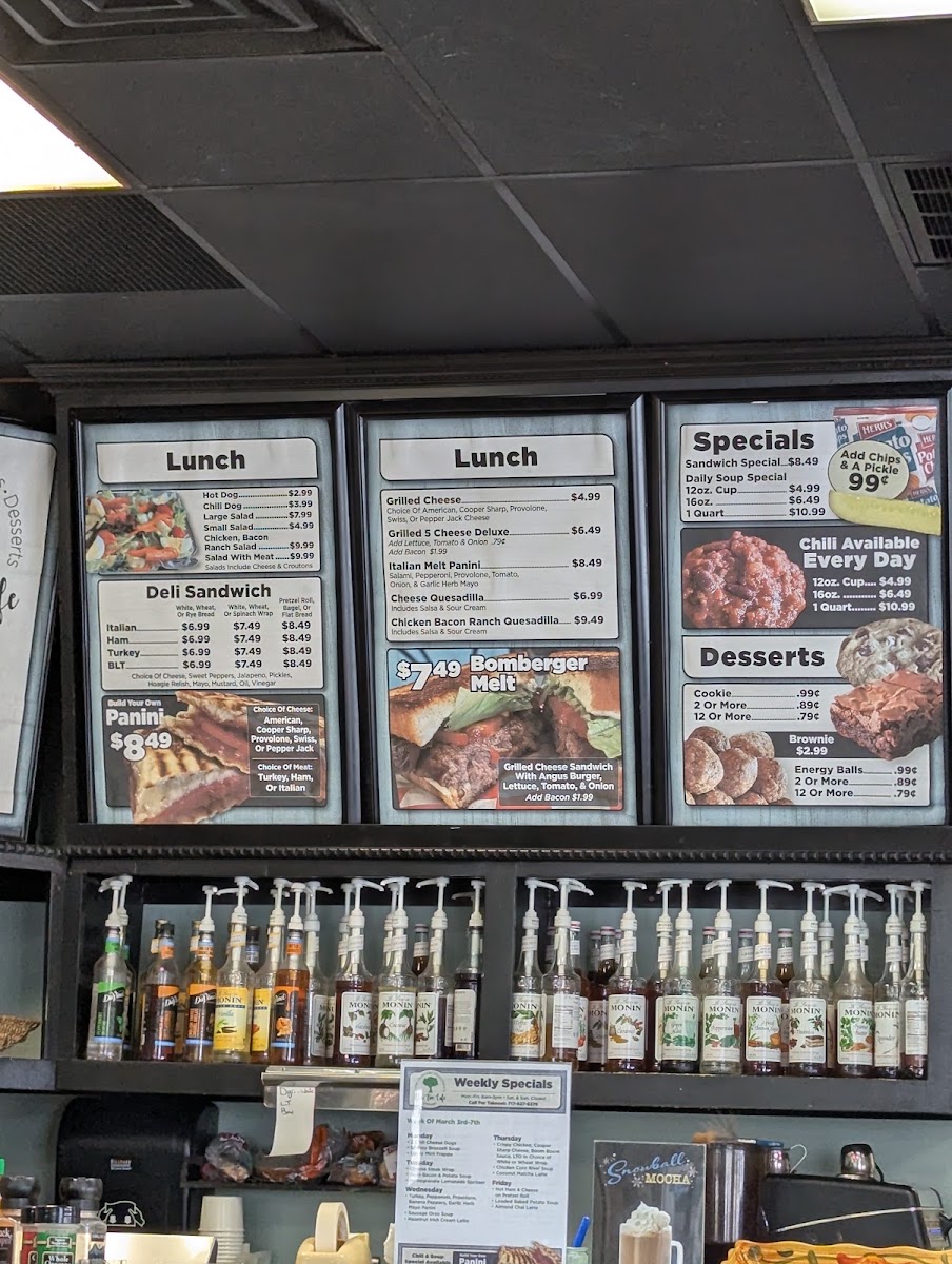 Elm Tree Cafe at Bomberger's menu board