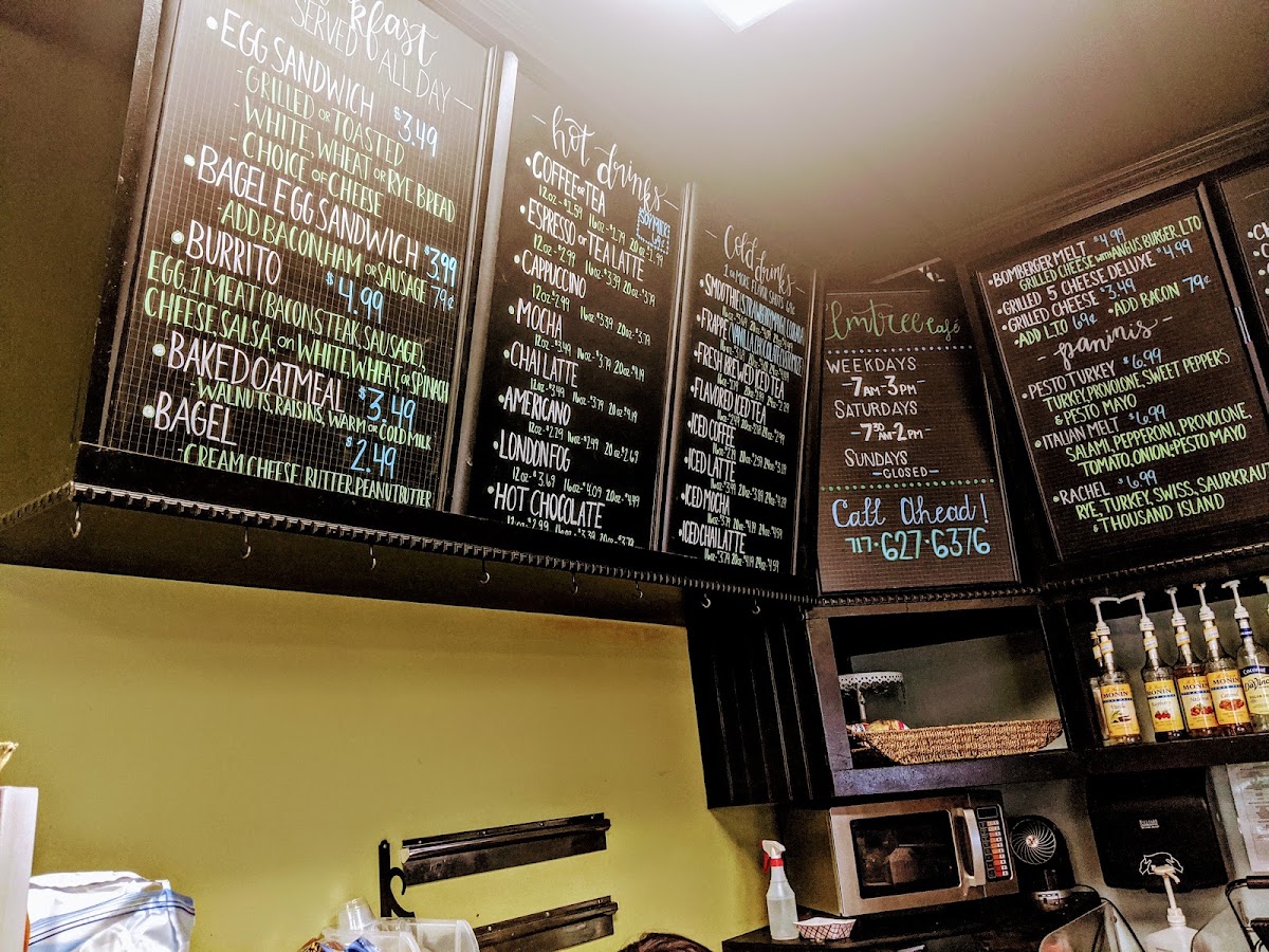 Elm Tree Cafe at Bomberger's menu board